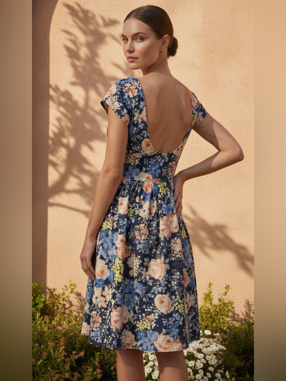 Rebecca Taylor Silhouette Dress Cinches at the Waist Cap Sleeves Low Scoop Back - Picture 2 of 2